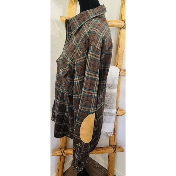 Vintage Pendleton Lobo Wool Flannel Men’s L W/ Leather Elbow Patches - Picture 4 of 10